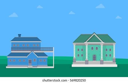 Landscape of two house on blue sky vector illustration