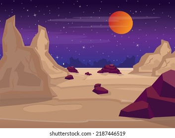 Landscape of an unknown red planet. The planet is deserted.