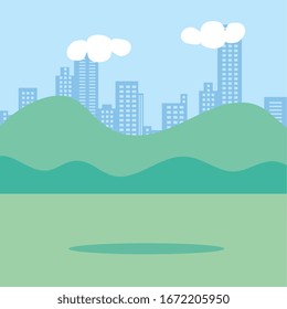 paisaje con iconos de escenas urbanas diseño vectorial