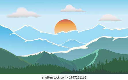 Landscape Valley en fondo solar , fondo de ilustración vectorial