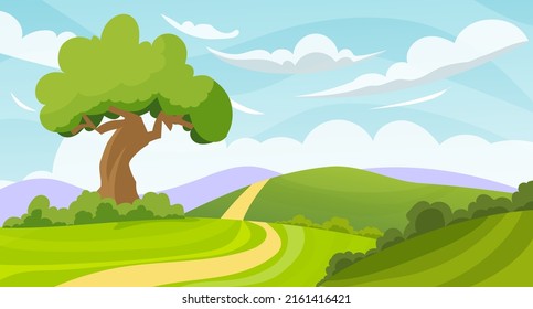 landscape. Vector background with country road passes through the fields.