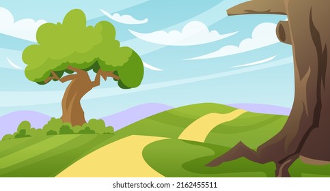landscape. Vector background with country road passes through the fields.
