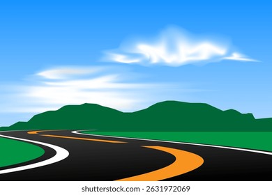 Landscape vector background. Sky Mountain and Road.	