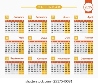 Diseño de calendario de Vector de paisaje. La semana comienza el lunes