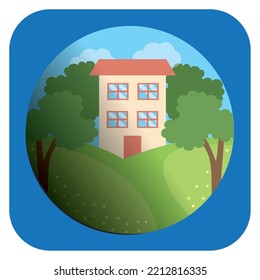 landscape vector design in with a blue square of different colors.