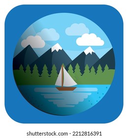 landscape vector design in with a blue square of different colors.