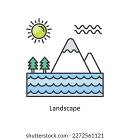 Landscape Vector Filled Outline Icon Design illustration. Ecology Symbol on White background EPS 10 File