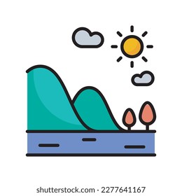 Ilustración de diseño de iconos rellenados por vector de paisaje. Símbolo de desarrollo y marketing SEO sobre el fondo blanco del archivo EPS 10