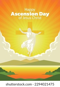 landscape vector illustration celebrating Ascension Day of Jesus Christ