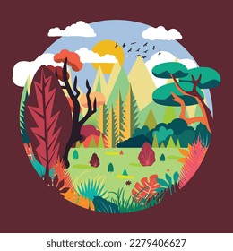 Landscape-Vektorgrafik mit flachem Design-Stil, geeignet für Hintergrund, Grafikdesign-Elemente und Dekoration