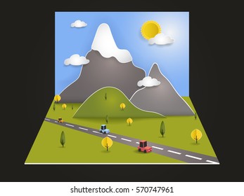 Landscape Vector Illustration, Info graphic, Mountain using paper art style.