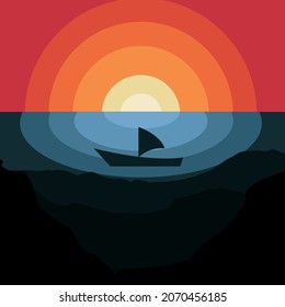 Landscape vector illustrations of sunset views