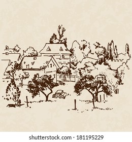 landscape vector ink sketch