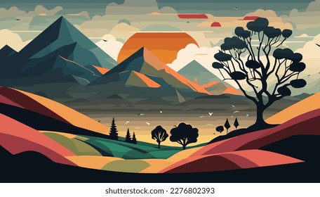 Vector de paisajes, ilustración multipropósito de montañas, ilustración escalable