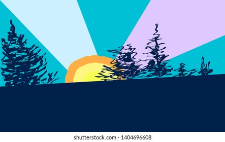 landscape vector picture sunset sunrise
