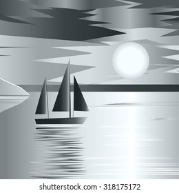 landscape vector sailboat sunset sea summer clouds