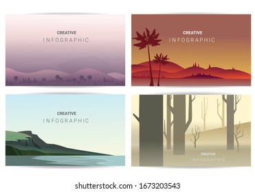 Landscape vector set, Vector banners set with polygonal landscape illustration, Minimalist style, Flat style Abstract background, Panoramic wallpapers.