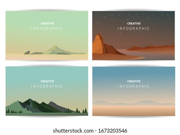 Landscape vector set, Vector banners set with polygonal landscape illustration, Minimalist style, Flat style Abstract background, Panoramic wallpapers.