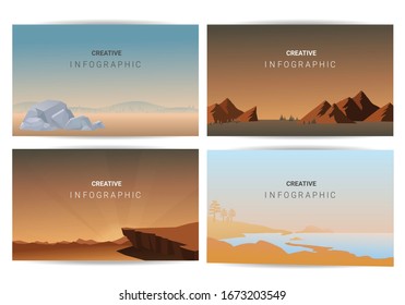 Landscape vector set, Vector banners set with polygonal landscape illustration, Minimalist style, Flat style Abstract background, Panoramic wallpapers.