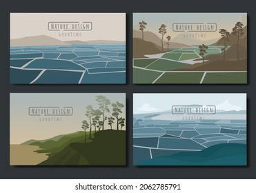 Landschaftsvektor-Set, Gebirgswand Poster Design, Wanderhintergrund. Vektorgrafik