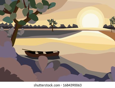 
landscape in vector technique. Nature drawing for print and interior decoration