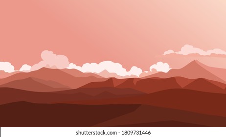 Landscape vector theme with hill, mountain, trees, clouds, and sky for the Landing page and Flat style Abstract background, Panoramic wallpapers.