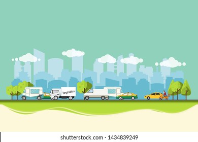 landscape vector urban have traffic jam. the city landscapes have many tall building.