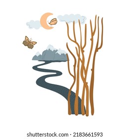 Vista horizontal vectorial de montañas y carreteras