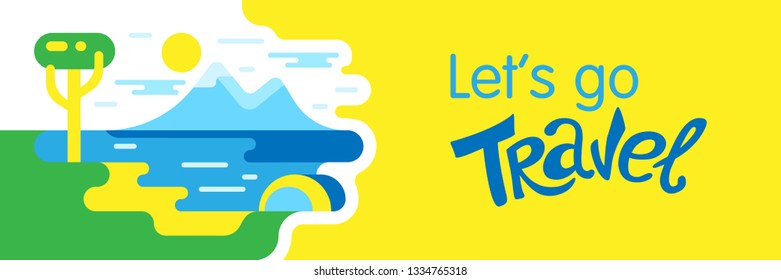 Landscape vector. Web banner. Tourism, summer holidays, vacations. Let's go travel