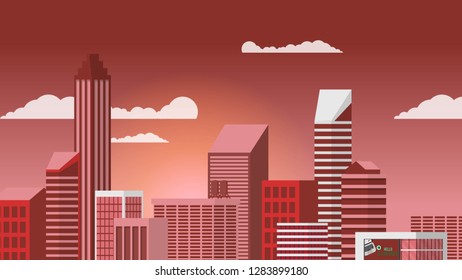 Landscape view of big city center in mono color in minimal hightech modern style 