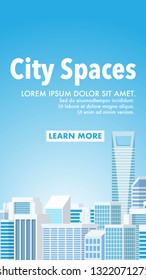 Landscape view of city center with many modern architecture with clear copy space in the sky for text