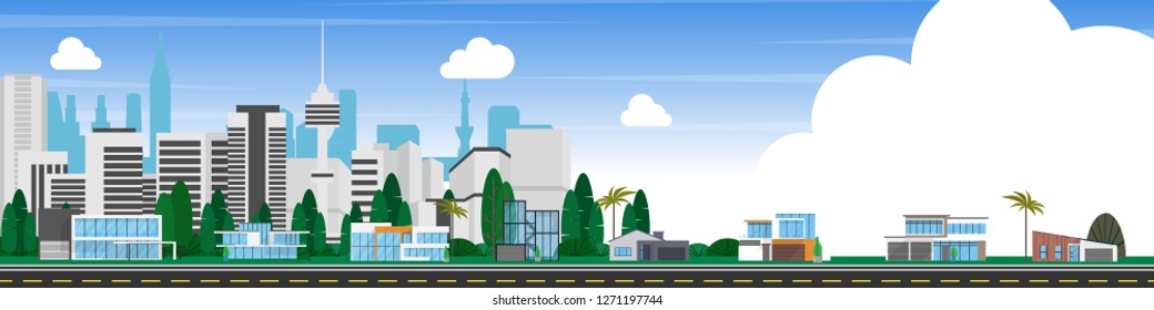 Landscape view of city centre in banner style with copy space for text