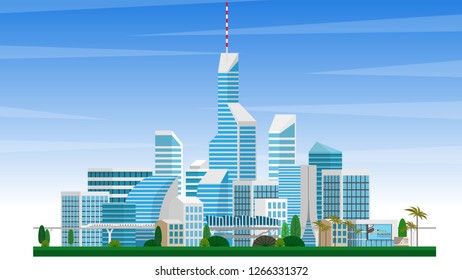 Landscape view of city centre in wallpaper style with copy space for text