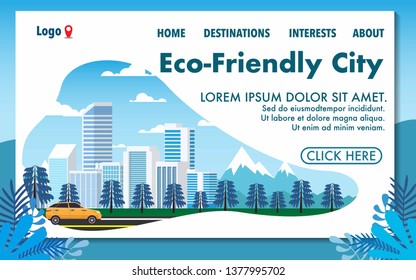 Landscape view of the city scape with mountain range in the background in a internet website template in blue tone
