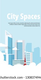 Landscape view of city tower building in light blue minimal modern tone in background wallpaper style with copy space for text in the sky