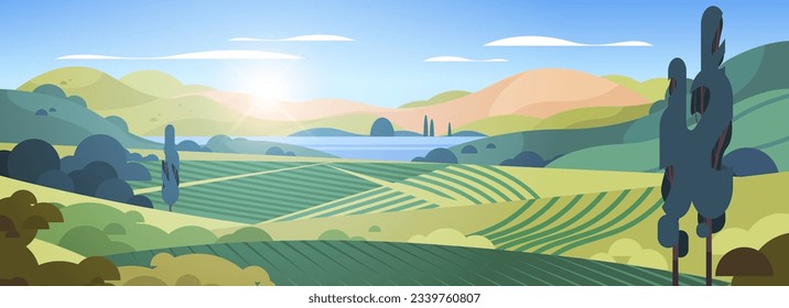 landscape view of with clear river still water mountain ridge green meadow shores nature tourism travel adventure