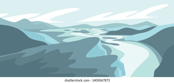 landscape view of the cliff leads into the sky above the mountain ranges with beautiful river 