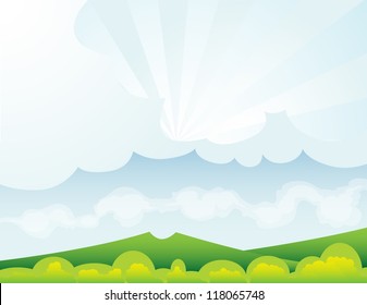 landscape view of cloudy blue sky on green mountain