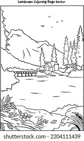 	
landscape view coloring page vector 