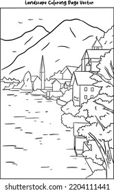 	
landscape view coloring page vector 