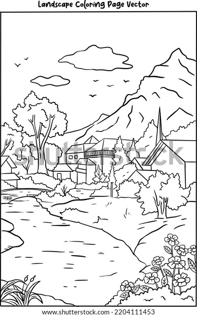 Landscape View Coloring Page Vector Stock Vector (Royalty Free ...