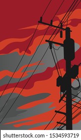 Landscape view of the electricity post in silhouette design with background of the sunset sky in summer daytime