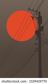 Landscape view of the electricity post in silhouette design with background of the sunset sky in summer daytime