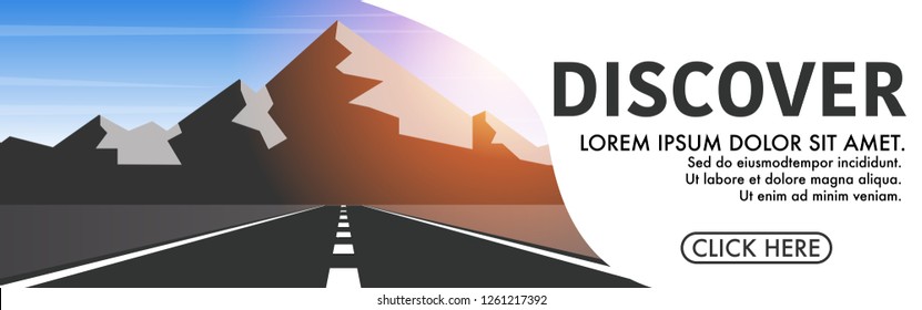 Landscape view of empty country road lead to the high mountain range with copy space for text in banner style