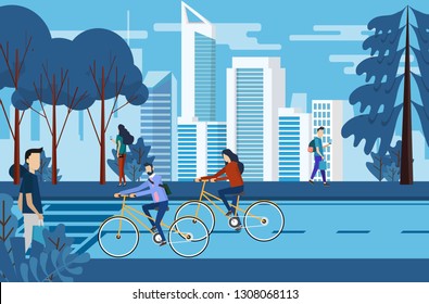 Landscape View Green City People Ridding Stock Vector (Royalty Free ...