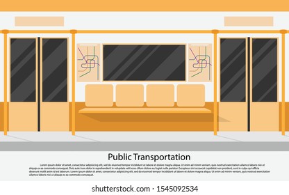 Landscape View Inside The Subway Train (underground) With Empty Seat -interior View Of The Subway Train In Orange Warm Tone