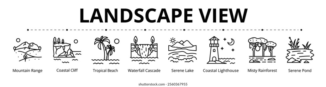 Landscape View Line Banner Web Icon Set Vector Illustration