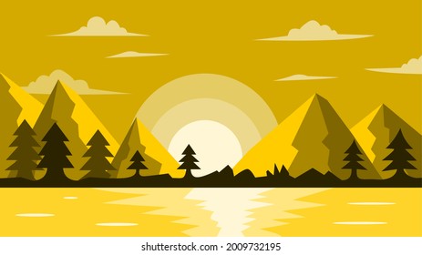 Landscape View of Mountain, Forest and Sea Background Illustration suitable for wallpaper or other nature business need