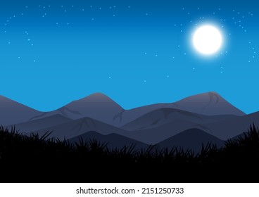 landscape view mountain and Moon on the sky at night time graphics design vector illustration
