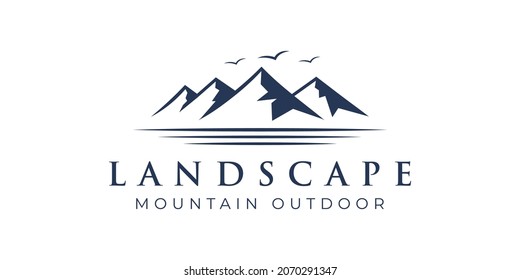 landscape view mountain outdoors logo design for adventure studio vector template